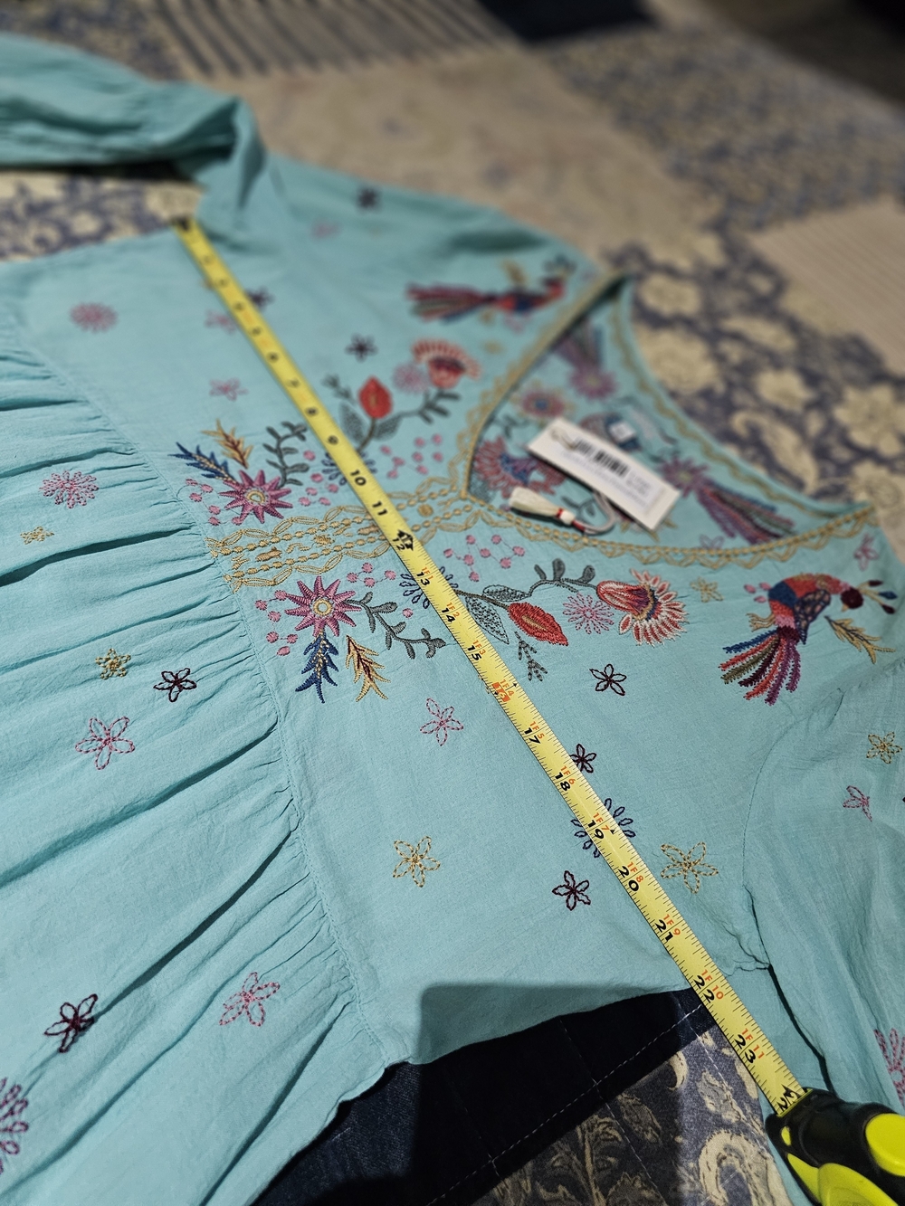 Johnny Was 'LUCY' Embroidered Midi Dress with Multicolor Floral & Parrot Motifs - Picture 8 of 11